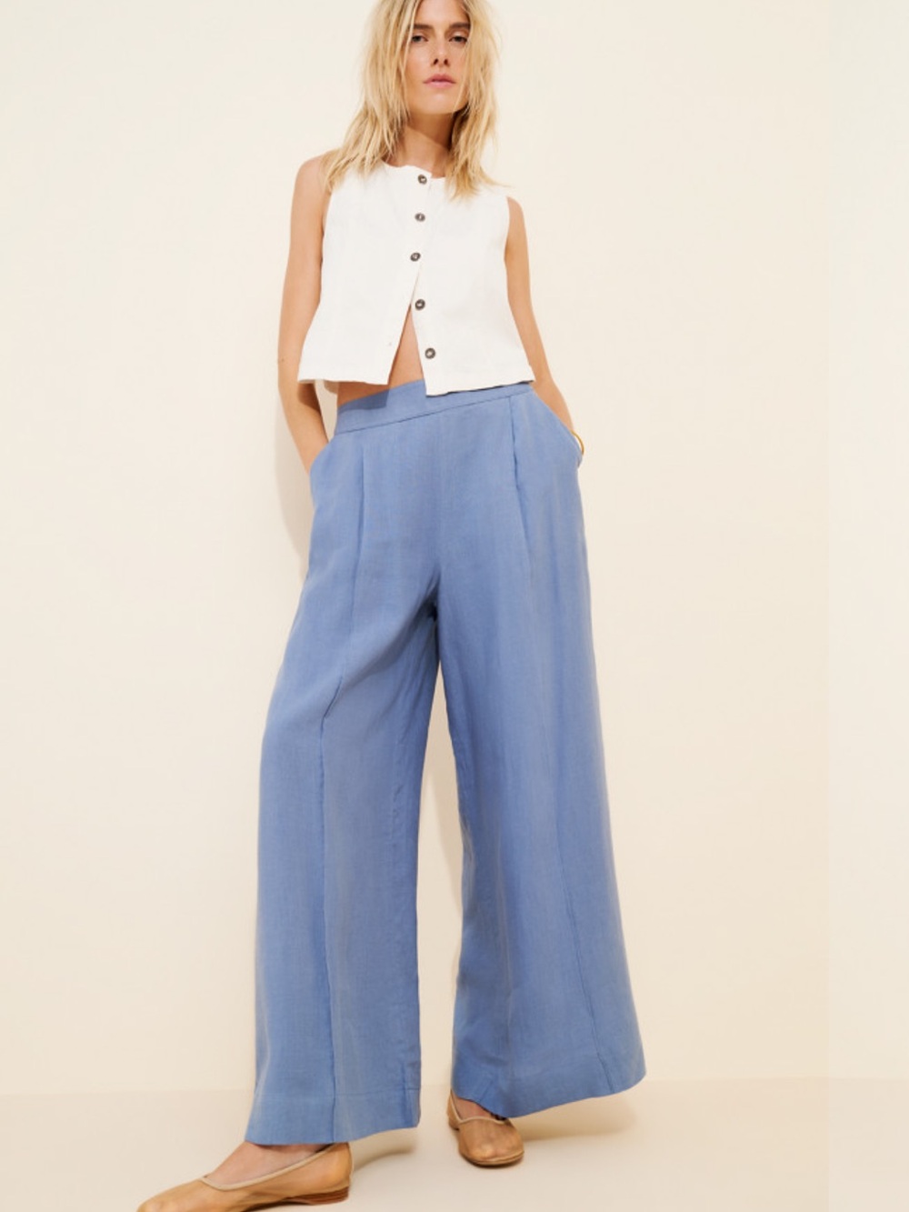 Eliza Faulkner Romy Wide Leg Elastic Waist Linen Pants M